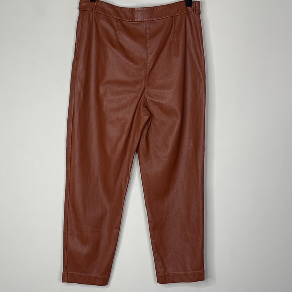 LOFT 2021 Button Tab Faux Leather Slim High Waist Pants Women's Size 10 - Picture 2 of 9